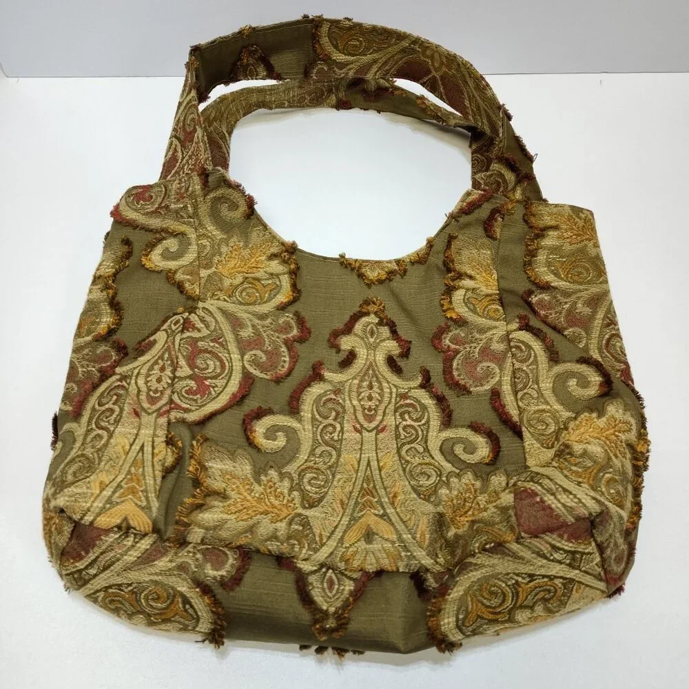 Handmade Boho Chic Paisley Tapestry Hobo Tote Bag Brocade Pattern Vintage Fabric